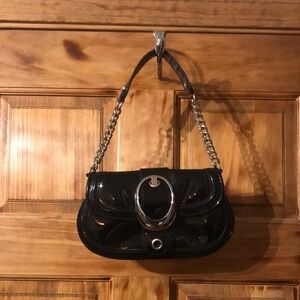 Y2K Does Mod Black Patent Leather Chain Large Buckle Shoulder Bag